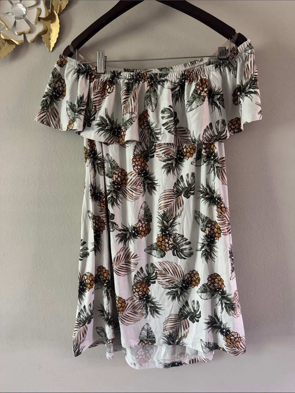 Ardene White Pineapple Print Off-Shoulder Dress